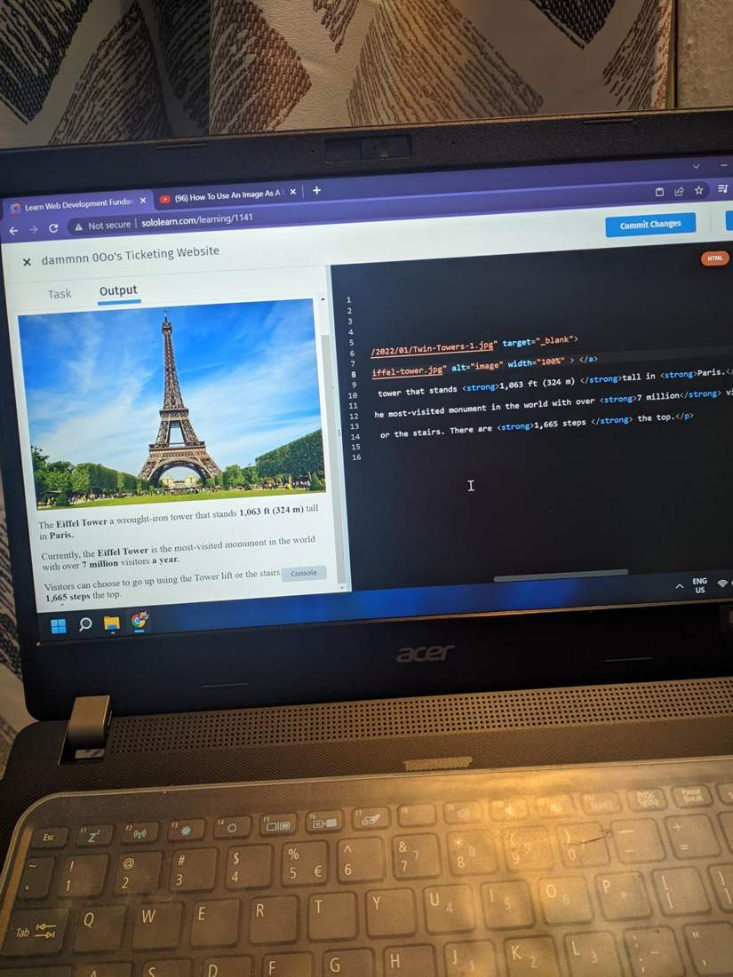 First HTML page on a laptop